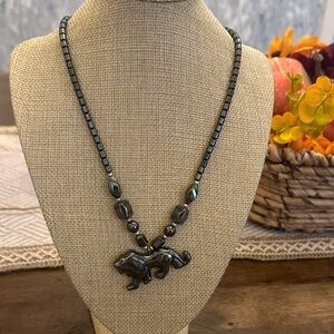 Hematite Lion Beaded Necklace
